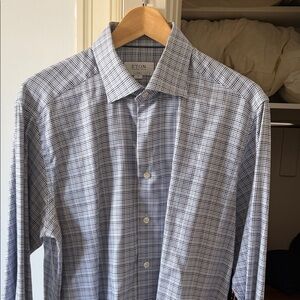 Eton Men's White and Blue Plaid Dress Shirt